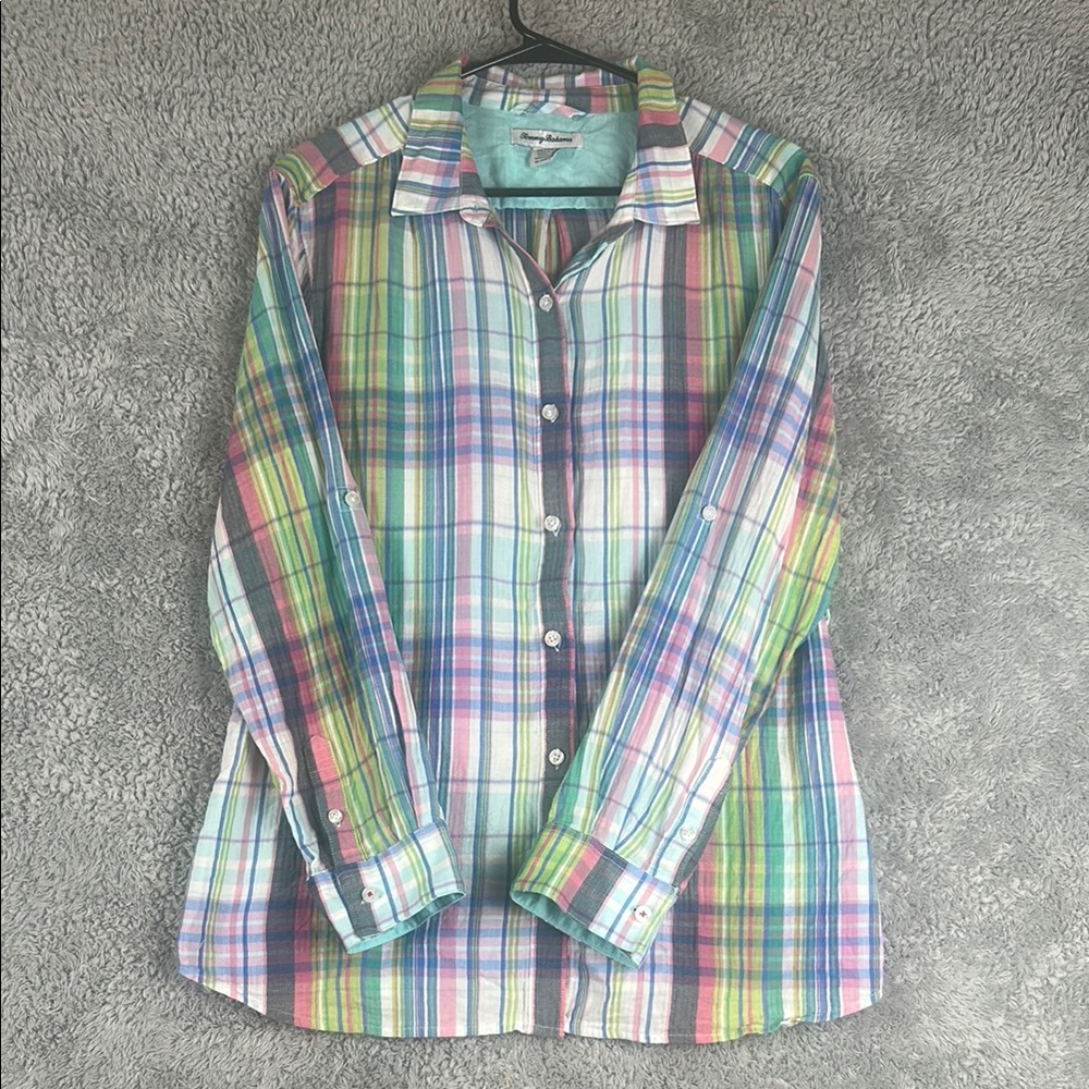 Tommy Bahama Plaid  Multicolor Long Sleeve Button Down Top Size XL